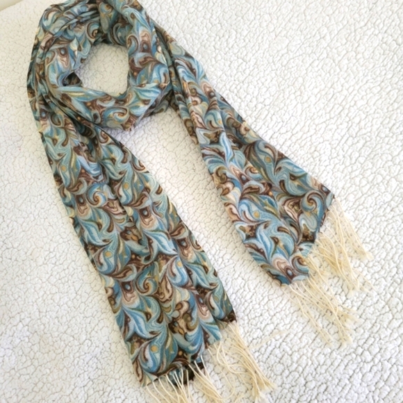 Cashmere Abstract Swirl Patterned Scarf size 16X70 - Picture 1 of 7